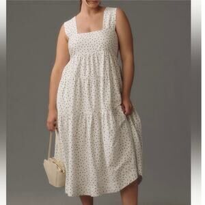 Womens Anthropologie Helena Square-Neck Smocked Tiered Midi Dress Size 1X EUC